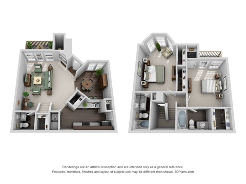 Floor plan for 2 beds, 2 baths, 1282 sqft